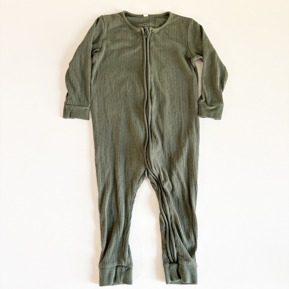 MORI Baby Olive Green Ribbed Bamboo Organic Cotton Zippy Sleeper Size 18-24M